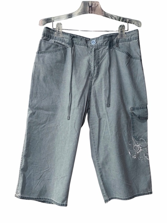 Gloria Vanderbilt Pants - Gloria Vanderbilt Light Turquoise Cropped Cargo Capris with Embroidery